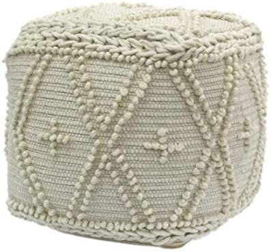 Christopher Knight Home Truda Cube Pouf, Boho, White Wool and Cotton | Amazon (US)
