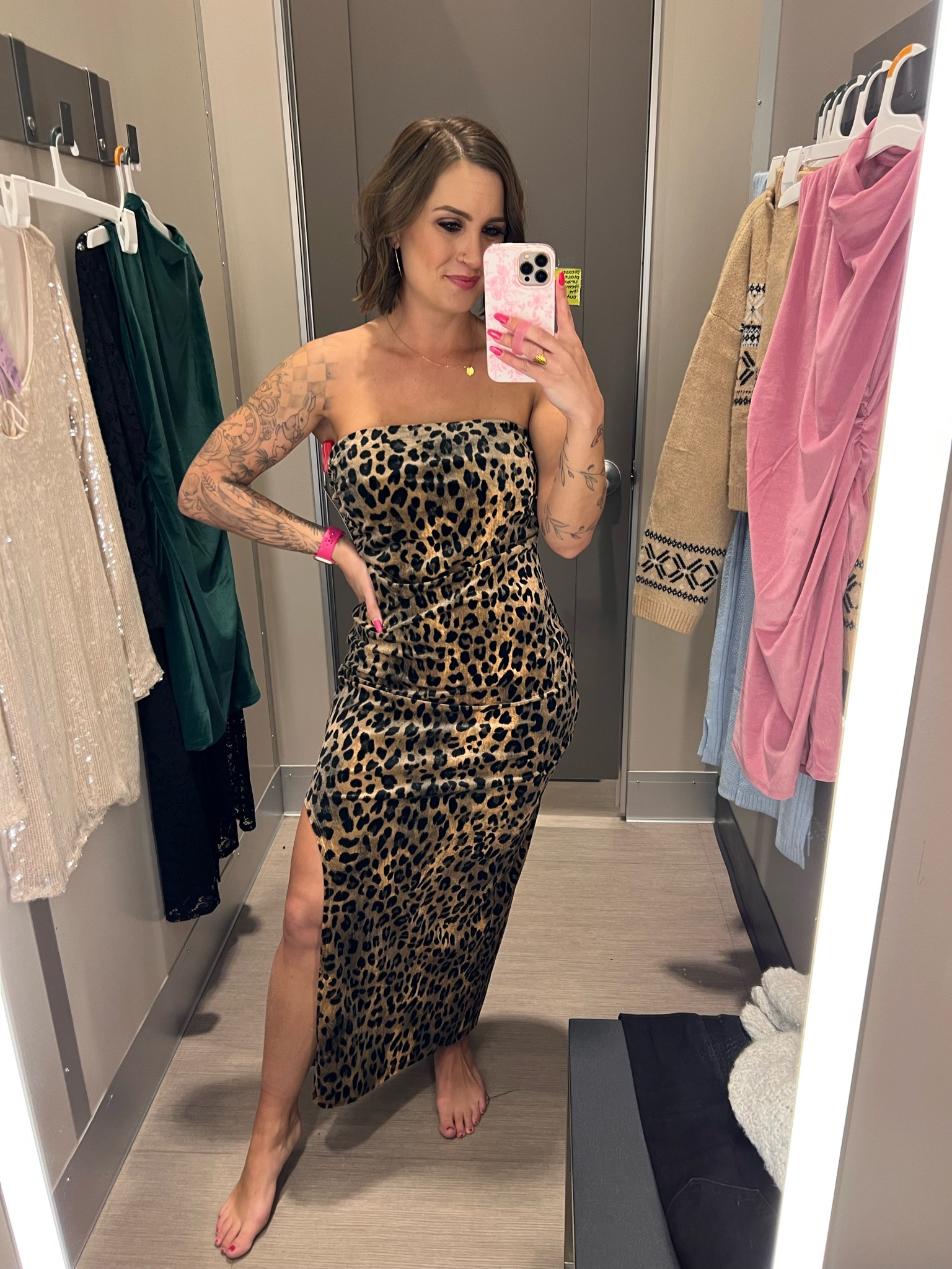 Love this strapless leopard dress. Perfect for a wedding guest look or holiday party. I’m wearing a medium but could probably do a small  

#LTKWedding #LTKFindsUnder50 #LTKHoliday