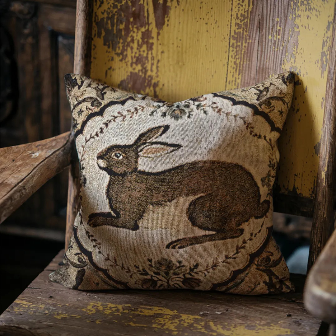 Primitive Bunny Woven Tapestry Pillow - Folk Art Rabbit Throw Pillow, Cottagecore Spring Easter F... | Etsy (US)