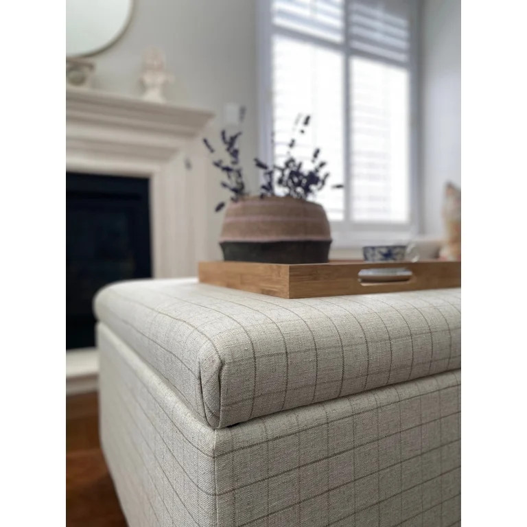 Large Plaid Linen Upholstered Roland Storage Cocktail Coffee Table Ottoman footstool-Cottage and ... | Walmart (US)