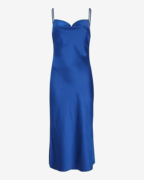 Satin Cowl Neck Midi Slip Dress | Express