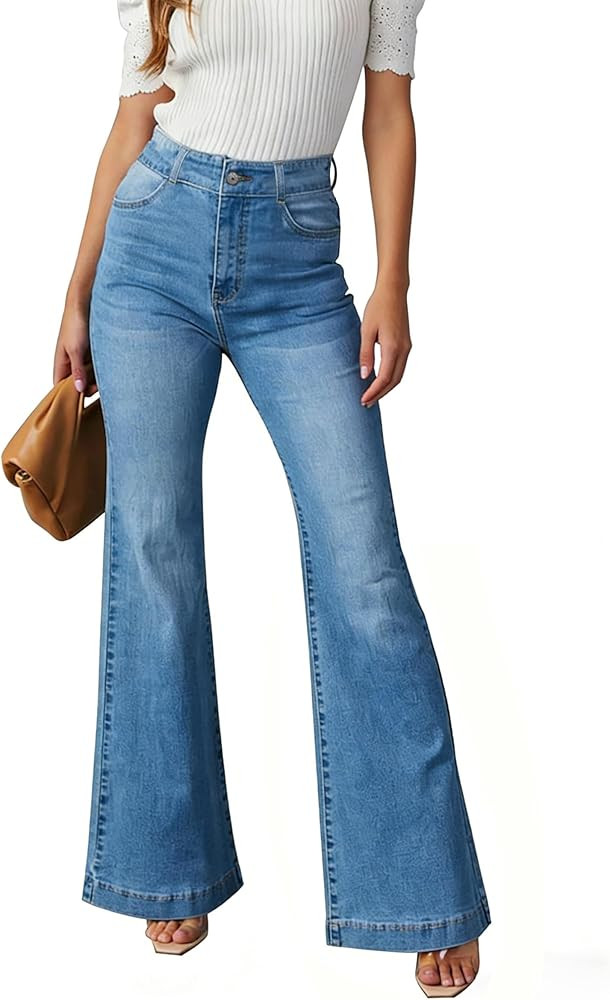 KUNMI Women's Flare Bell Bottom Jeans High Waisted Wide Leg Bootcut Jeans Stretchy Denim Pants | Amazon (US)
