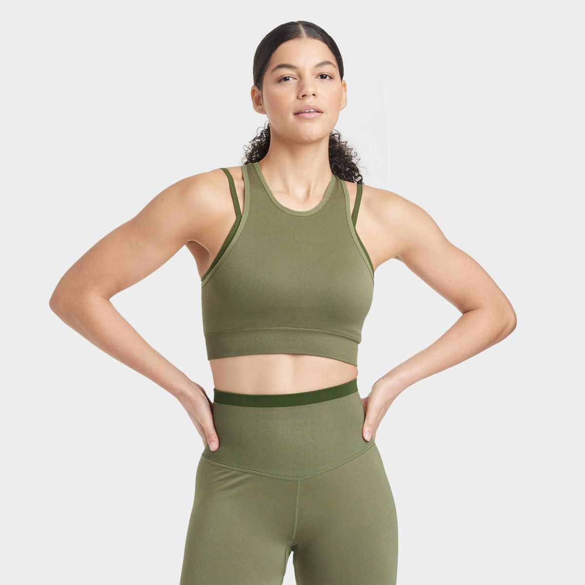 Women's Seamless Double Layer High Neck Bra - JoyLab™ Olive Green L | Target