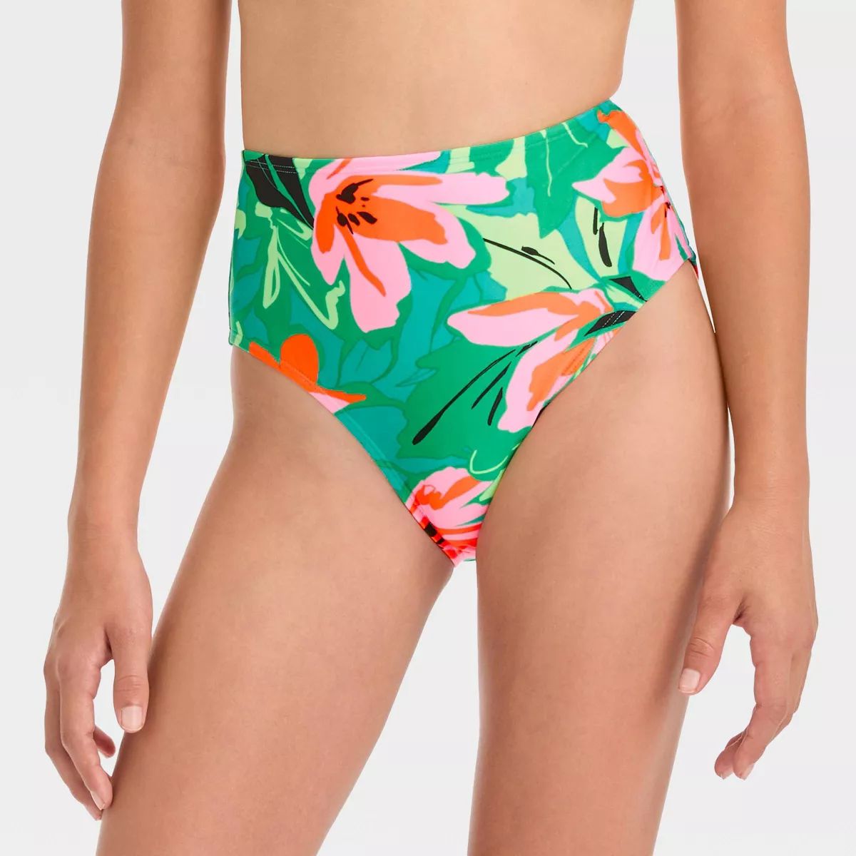 Girls' 'Sun Beams' Tropical High Waist Bikini Swim Bottom - art class™ Green | Target