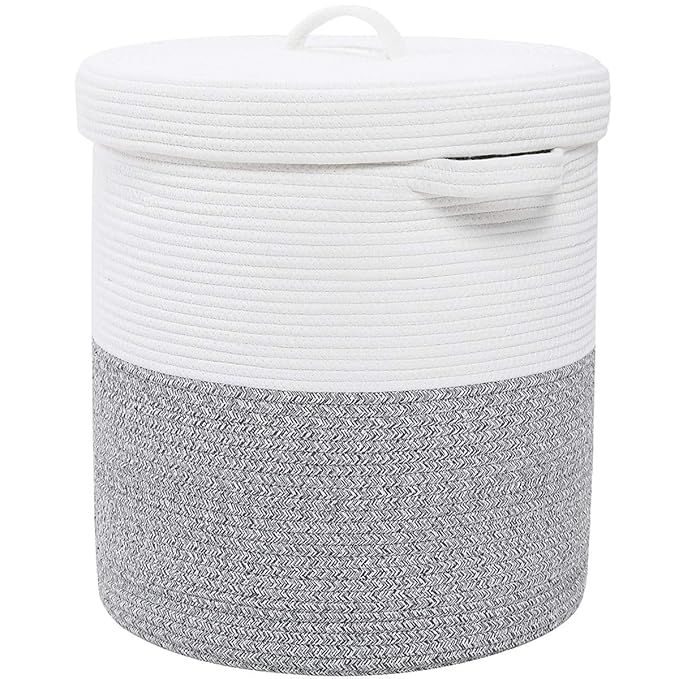 16" x 16" x 18" Extra Large Storage Basket with Lid, Cotton Rope Storage Baskets, Laundry Hamper,... | Amazon (US)