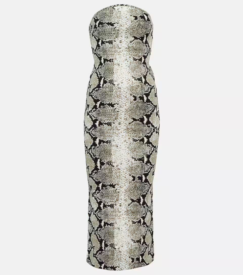 Strapless snake-printed midi dress | Mytheresa (DACH)