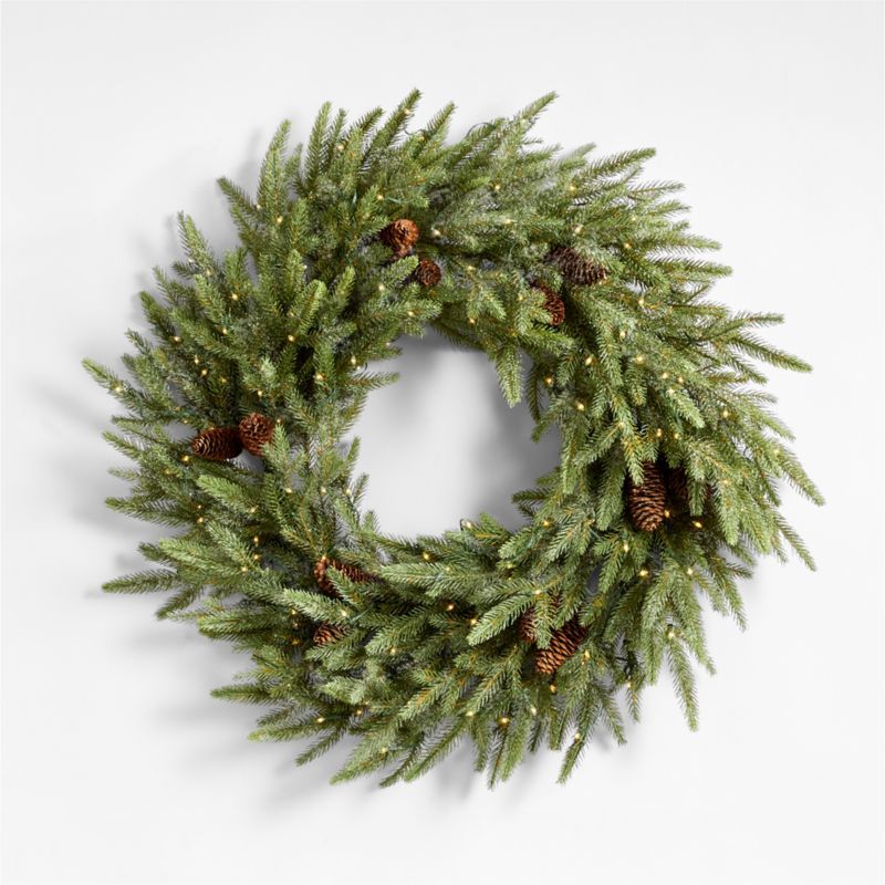 Faux Frosted Pre-Lit LED Norway Spruce Wreath 30" + Reviews | Crate & Barrel | Crate & Barrel