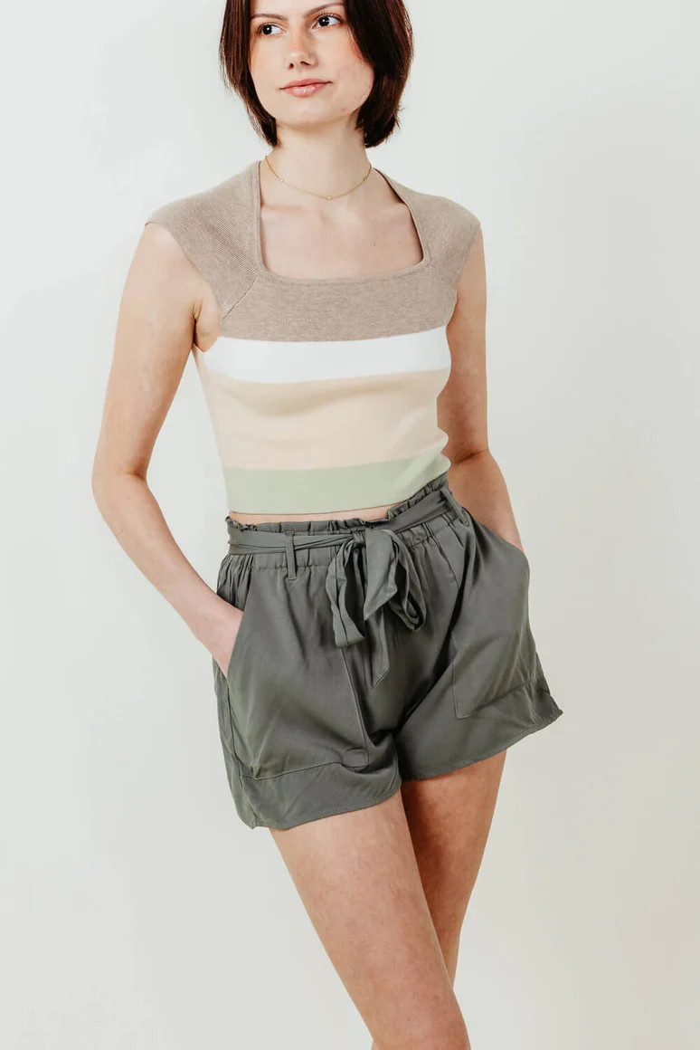 Paperbag Shorts for Women in Green | Glik's