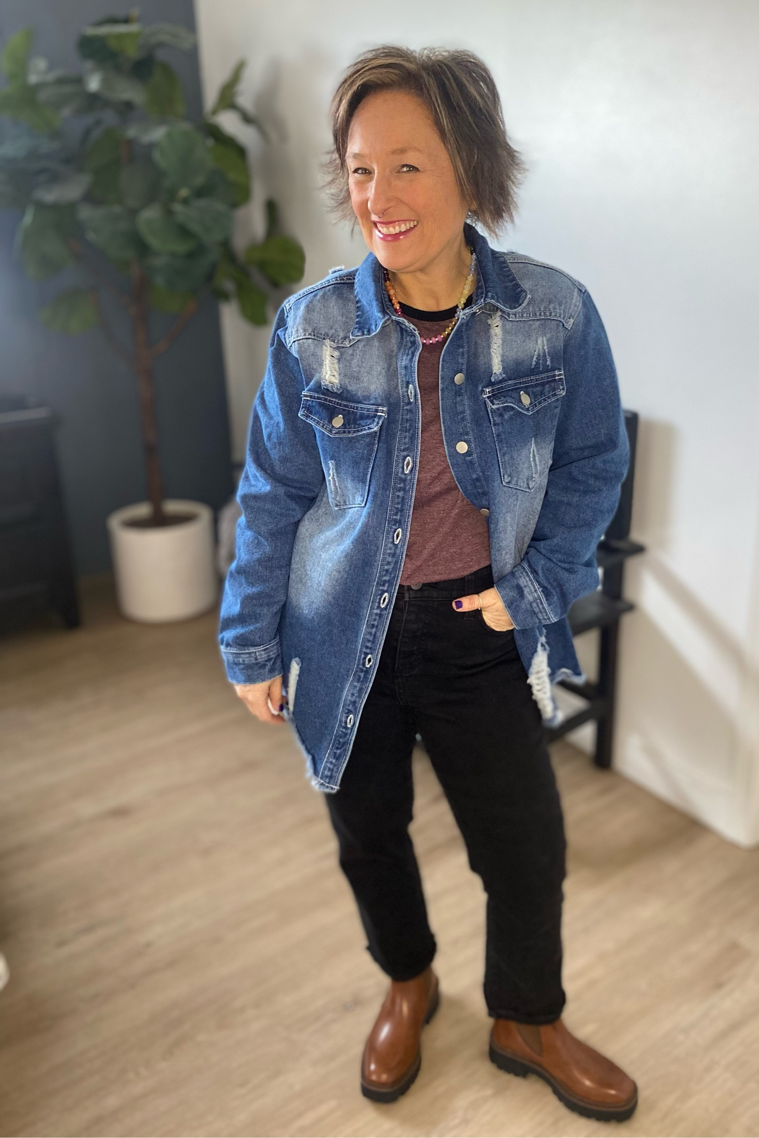 Basics: long sleeve T, Black Jeans and A denim Shacket

#LTKMidsize #LTKOver40 #LTKStyleTip