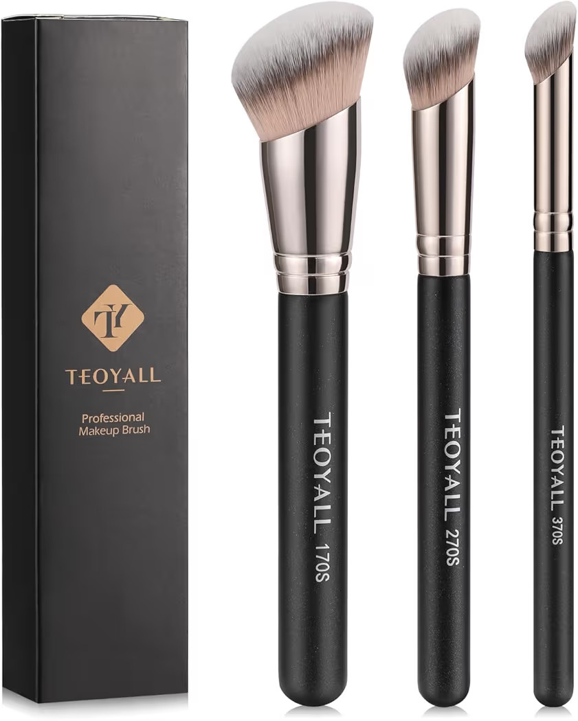 TEOYALL Foundation Contour Conceal Brush Set, 3PCS Angled Synthetic Kabuki Brush for Blending Set... | Amazon (US)