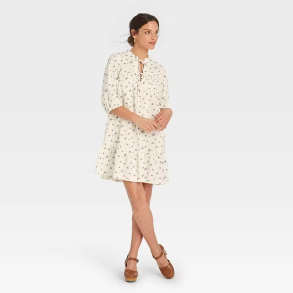 Women's Balloon Long Sleeve Tie-Front Dress - Universal Thread™ Floral | Target