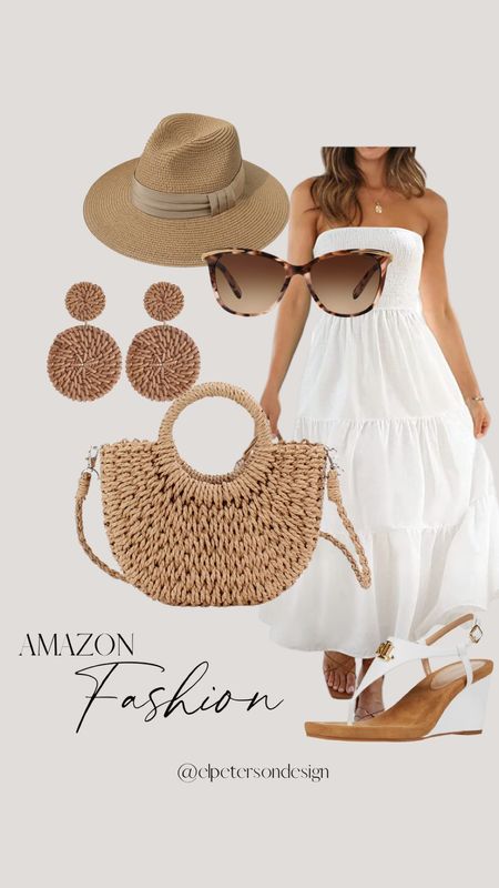 Beach clothes
White dress
Tote
Earrings 
Sandals
Fedora
Sunglasses 

#LTKunder100 #LTKstyletip #LTKFind