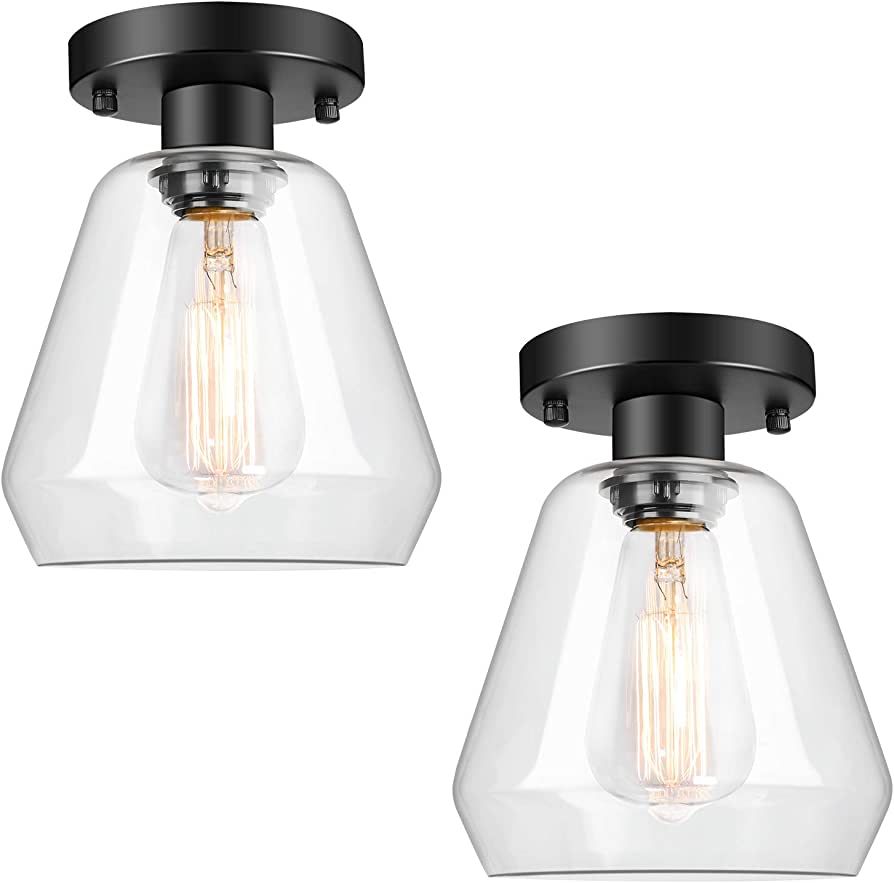 2-Pack Industrial Semi Flush Mount Ceiling Light, Black Ceiling Light Fixtures with Clear Glass P... | Amazon (US)