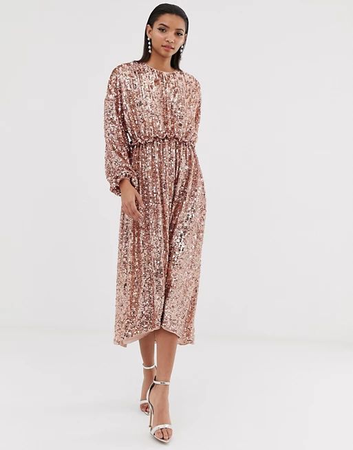 ASOS EDITION open back waisted midi dress in sequin | ASOS US