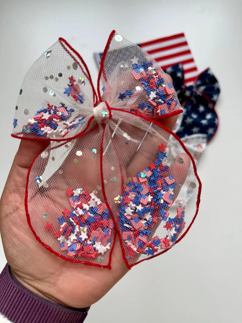 Patriotic Shaker Bow: Red, White & Blue 4th of July Hair Clip - Etsy | Etsy (Global)