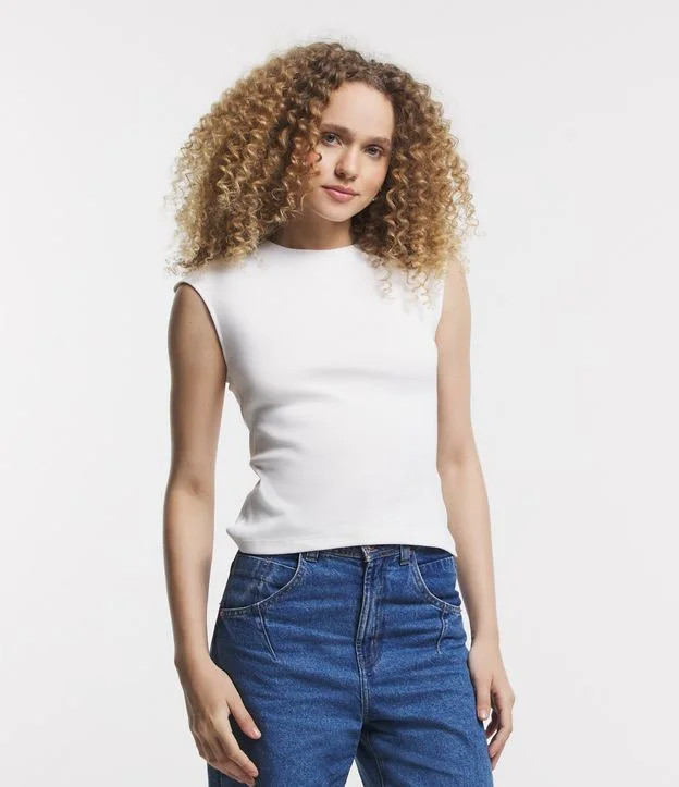 Blusa sem Manga em Ribana com Ombro Deslocado Branco | Renner (BR)