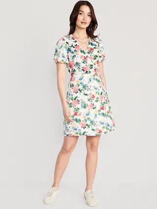 Matching Floral Puff-Sleeve Mini Wrap Dress for Women | Old Navy (US)