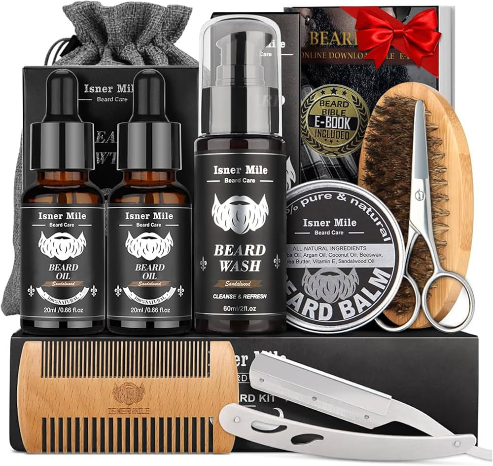 Isner Mile Beard Grooming Kit for Men: Trimming Sets with Beard Wash/Shampoo - Oil - Balm - Brush... | Amazon (US)