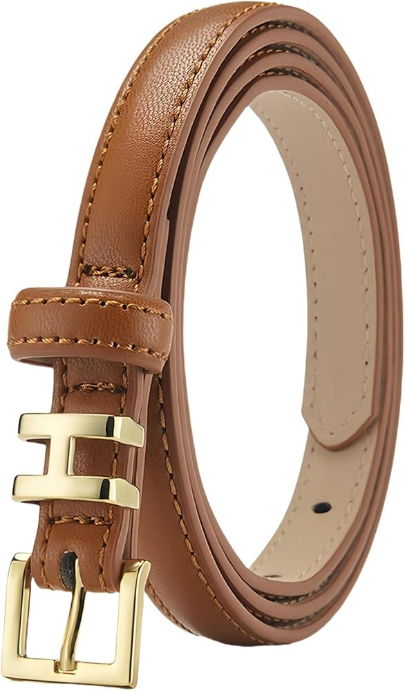 Women Belts，Skinny Elegantes Fashion Slim Leather Belt With Gold Buckle Applicable to Dress Jea... | Amazon (US)