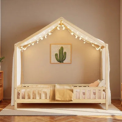 Low House Style Bed With Curtains | Wayfair North America