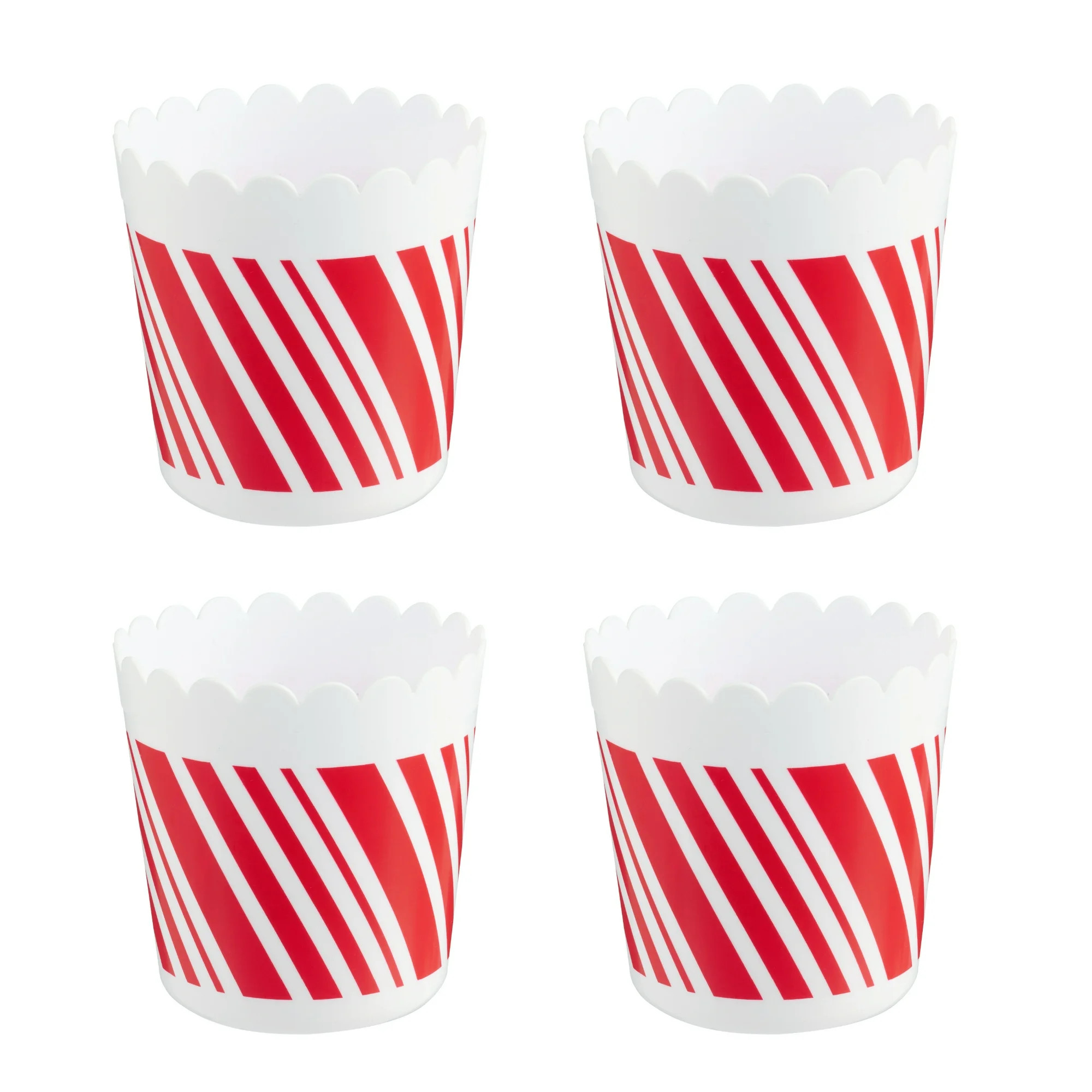 Holiday Time 4 Piece Mini Popcorn Bowls, Candy Cane Swirl, Red and White | Walmart (US)