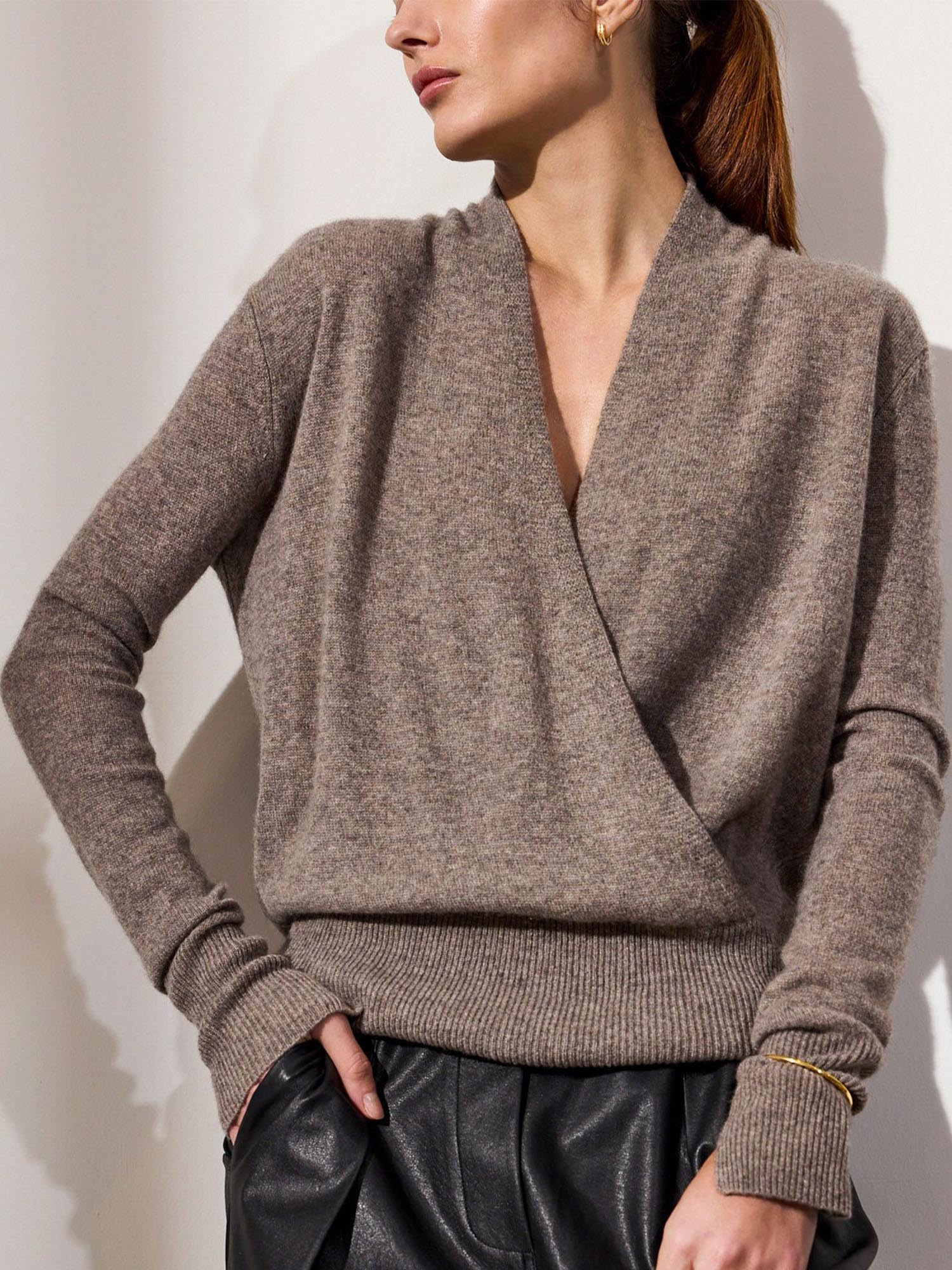 Cashmere Sweater, Wrap Front, Long Sleeves, Rib Hem | Brochu Walker