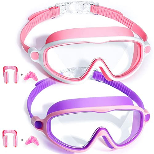 Seago Swim Goggles 2 Pack Anti-Fog Anti-UV Wide View Swimming Goggles for Kids 3-14 | Amazon (US)