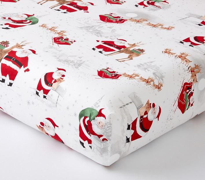 Heritage Santa Organic Flannel Crib Fitted Sheet | Pottery Barn Kids