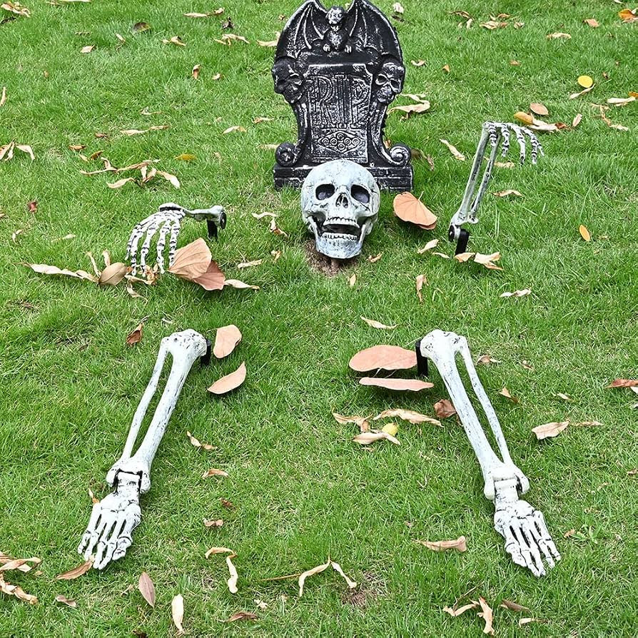 UMEELR 5 Set Skeleton Bones and Skull Halloween Decoration, Realistic Graveyard Groundbreaker Inc... | Amazon (US)