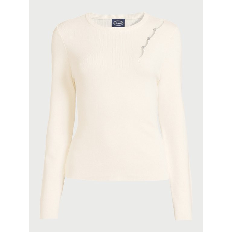 Scoop Women’s Rhinestone Peek-a-Boo Sweater, Sizes XS-XXL | Walmart (US)