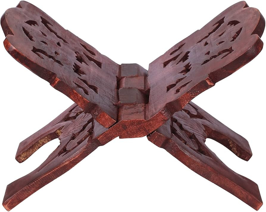 Wooden Book Holder Tray for Reading Textbook |Hand Carved Wooden Floral Design Folding Stand| Por... | Amazon (US)