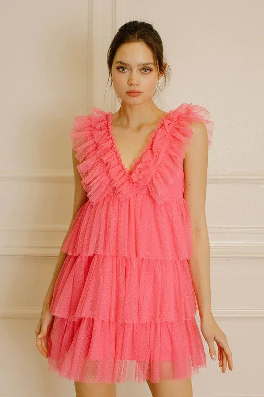 CLAIRE TULLE MINI DRESS IN HOT PINK | Indigeaux Denim Bar & Boutique