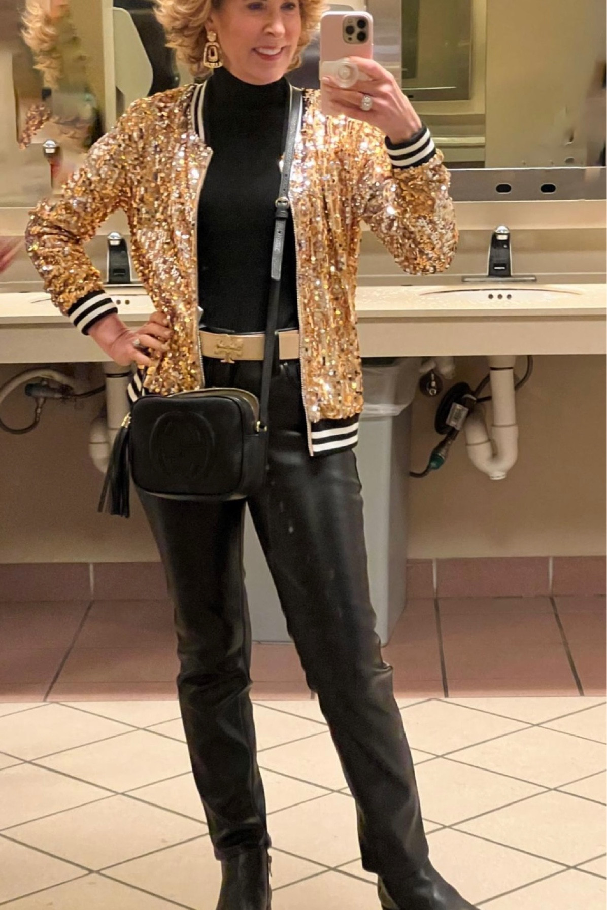 A Sequin bomber jacket is must- have wear for NYE, Holiday parties, and concerts! ⭐️⭐️

I paired  it with a black turtleneck and faux leather pants! 


#LTKSeasonal #LTKparties #LTKHoliday