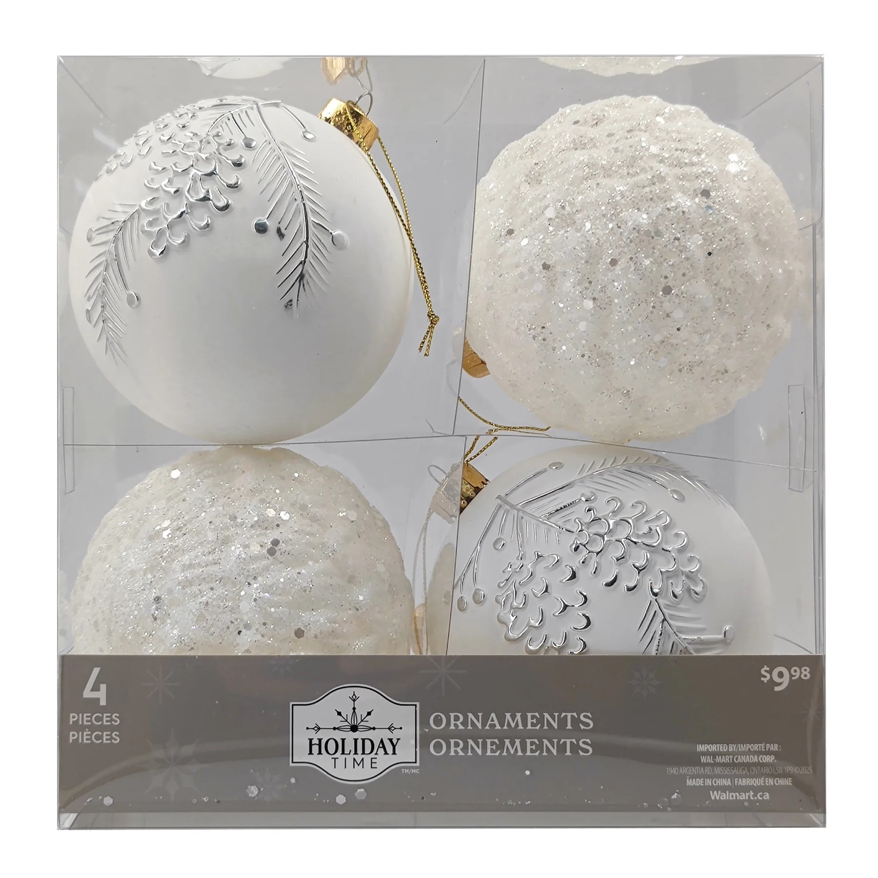 Holiday Time 4 Count Decoration Balls Plastic Christmas Ornaments White, HOLIDAY TIME PL 4PK 100M... | Walmart (CA)
