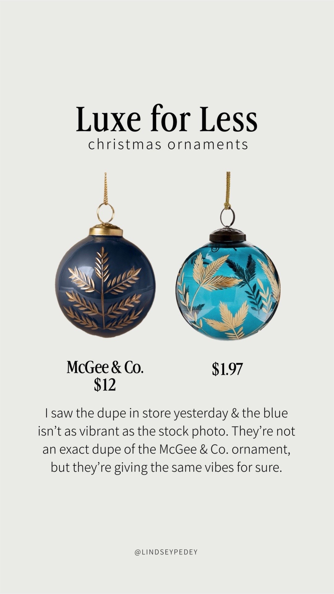 Designer look for less on these blue glass ornaments! I saw the dupe in store yesterday and they’re not as vibrant as the stock photo is showing they’re really pretty. I’m ordering a set of six for less than half of one of the designer version. 🙌 I’m also licking my absolute favorite blue ornament that I got last year. It’s absolutely beautiful and this one actually is worth the splurge. 

Christmas decor, Holiday decor, ornament, Christmas tree, holiday, McGee, studio, McGee, Walmart, look for less, designer, dude, budget friendly ￼

#LTKHome #LTKSaleAlert #LTKSeasonal