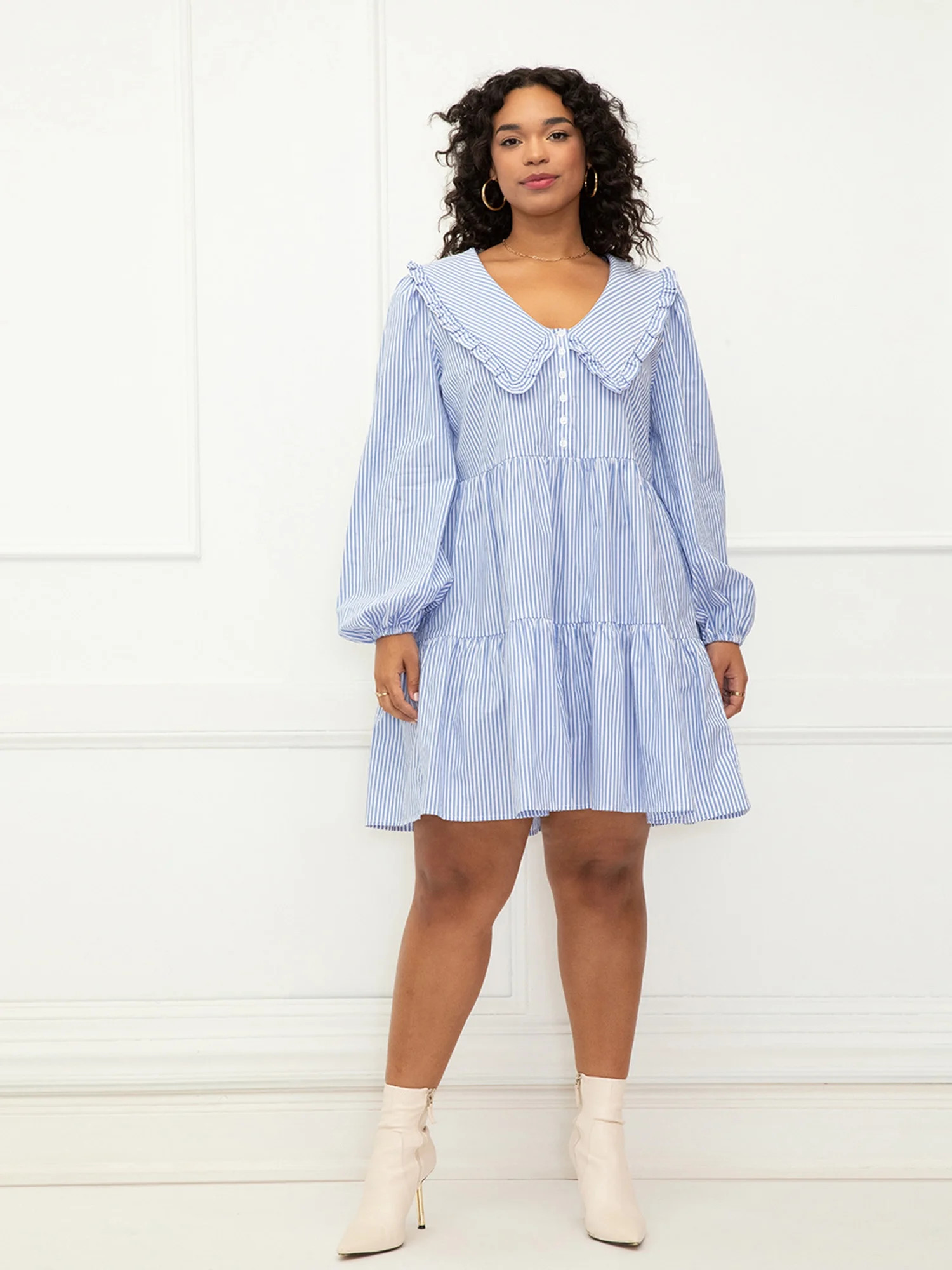 ELOQUII Elements Women's Plus Size Tiered Dress With Collar | Walmart (US)