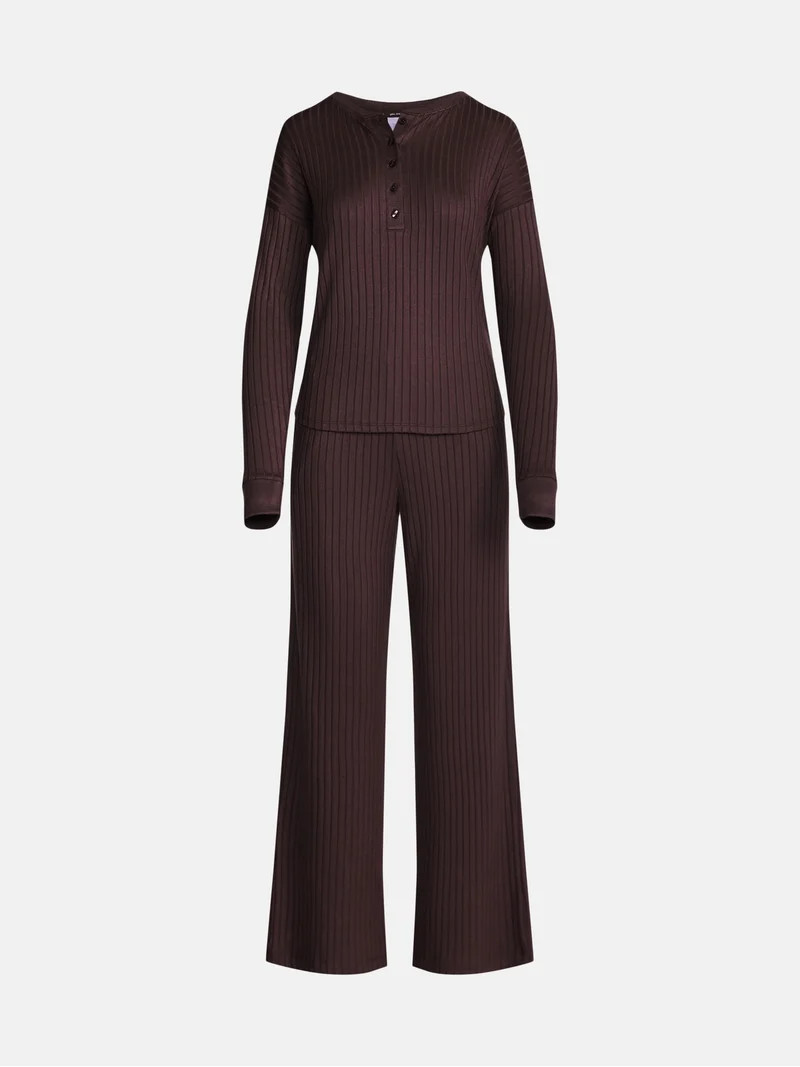 Joyspun Women's Cozy Lounge Collection Hacci Henley Top and Pants, 2-Piece Pajama Set, Sizes XS-3... | Walmart (US)