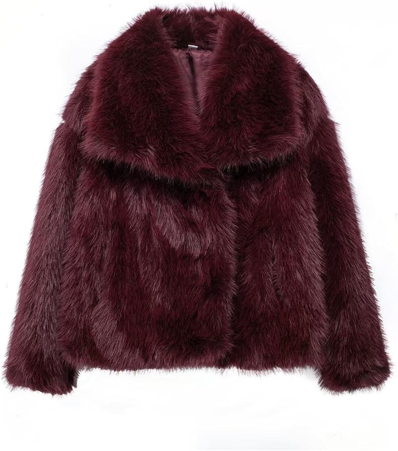 Women Faux Fur Coat Long Sleeve Lapel Collar Warm Winter Coat Outwear Streetwear | Amazon (US)