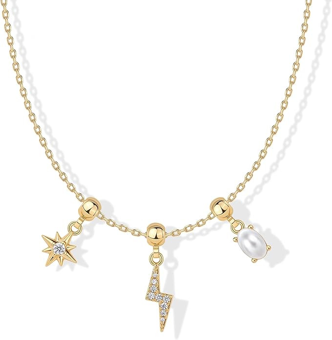 PAVOI 14K Gold Plated Whimsical Charm Pendant Necklaces for Women - Adjustable Sliding Chain Dain... | Amazon (US)