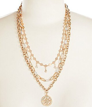 Gemma Layne Long Multi Strand Necklace with Compass Pendant - Gold/Crystal | Dillard's