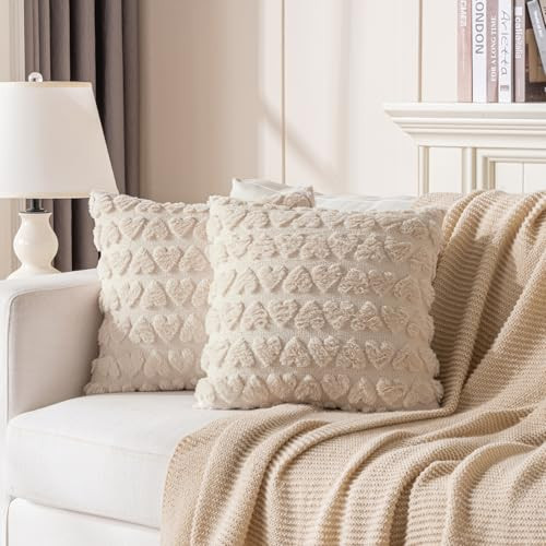 Qeokfgl Valentines Pillow Covers 18x18 inch - Valentines Day Decorations,Soft Plush Faux Fur Jacquard Anniversary Wedding Cushion - Throw Pillows for Bedroom Sofa Decor(Set of 2) | Amazon (US)