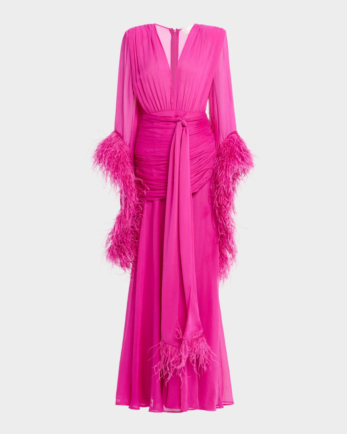 Geisha Feather-Trim Chiffon Gown | Neiman Marcus