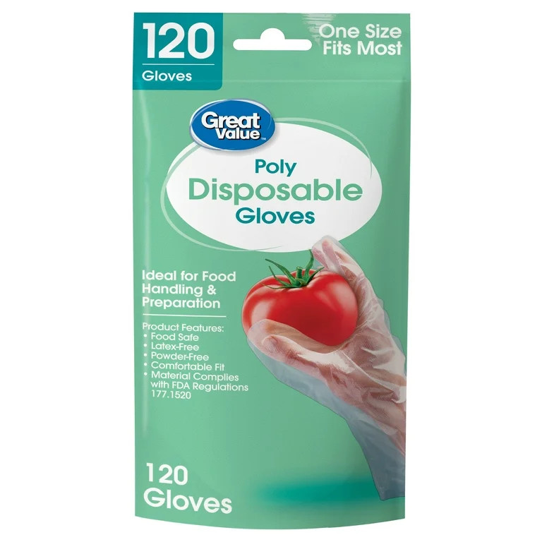 Great Value Disposable Poly Food Gloves, 120-Count, Latex-Free, One Size Fits Most | Walmart (US)