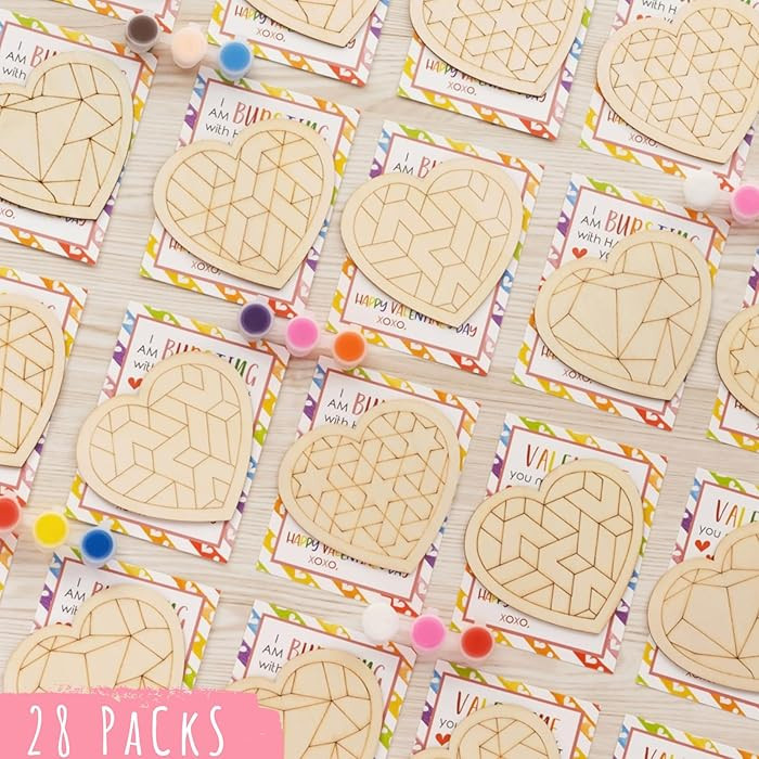 Valentines Day Gifts for Kids - 28 PCS Valentines Cards School with Art Supplies - Heart Mosaic B... | Amazon (US)