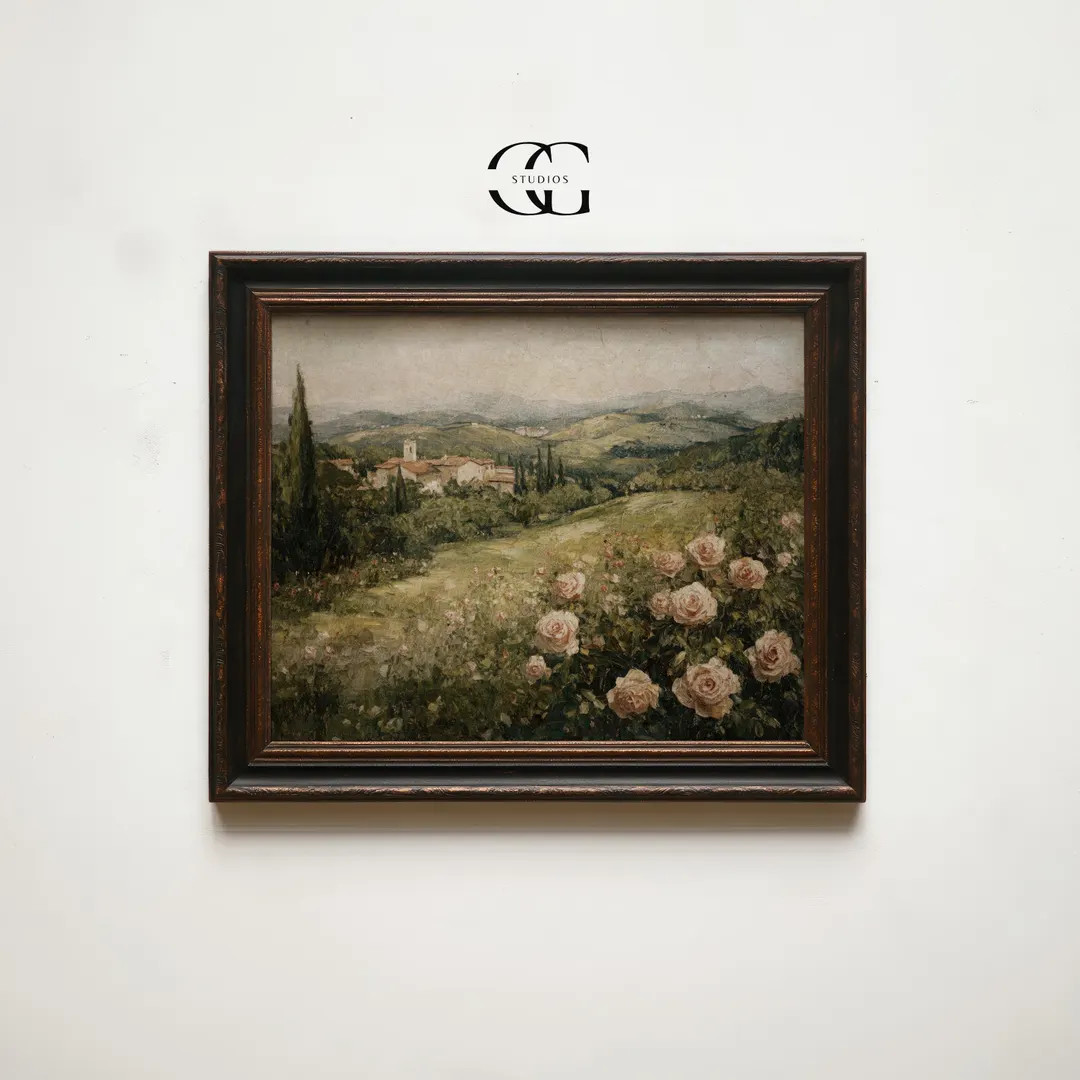 Italian Countryside Landscape Print Vintage Decor - Wildflower Field Painting Pimitive Decor, Rus... | Etsy (US)