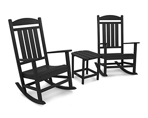 POLYWOOD Presidential 3-Piece Rocking Chair Set, Outdoor Patio Furniture, HDPE All-Weather Rockers with Side Table, Fade-Proof, Black | Amazon (US)