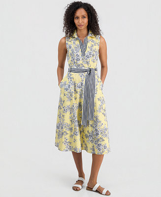 Nautica Women's Toile Floral-Print Sleeveless A-Line Dress  - Macy's | Macy's