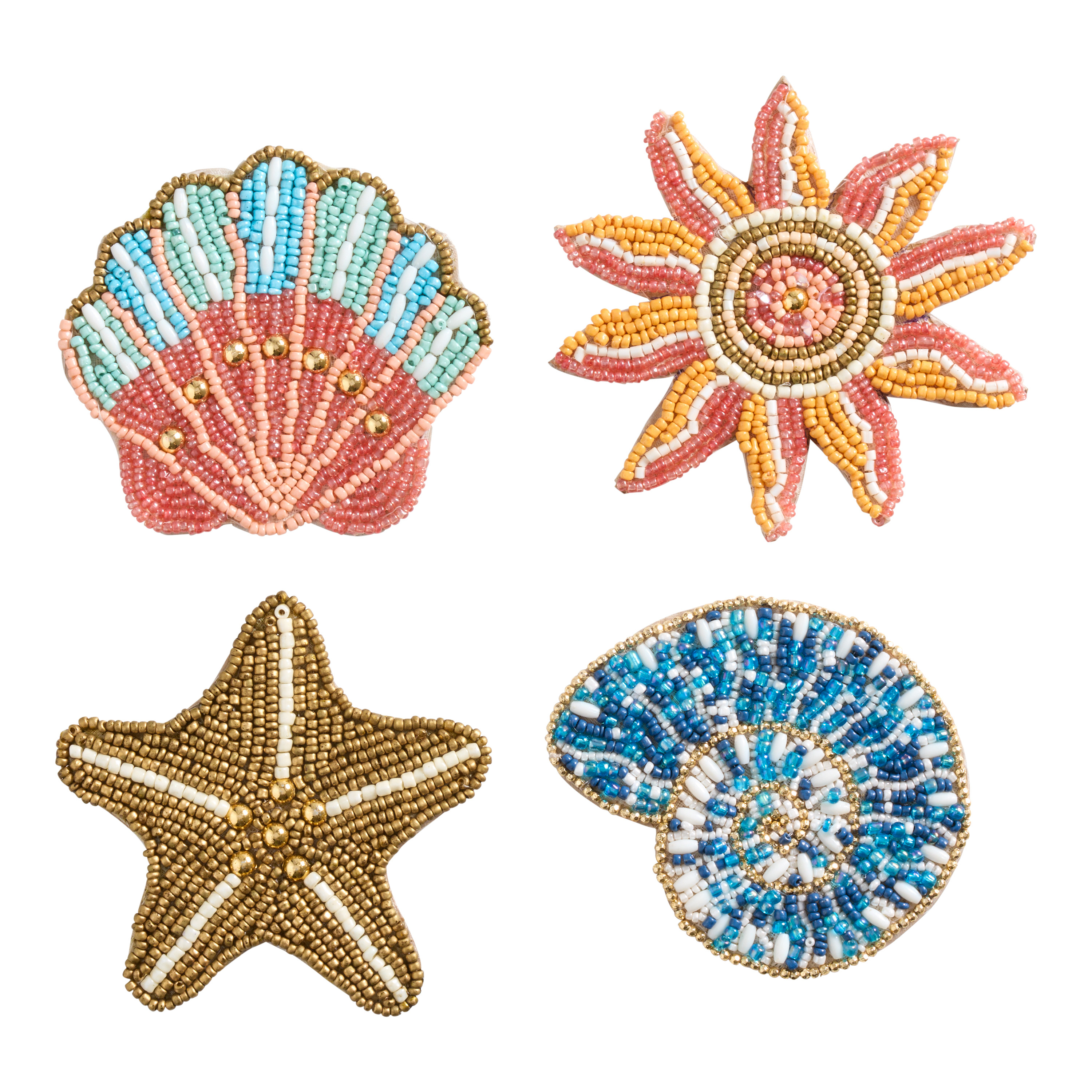 Gold and Blue Mystic Shores Beaded Coasters 4 Pack | World Market