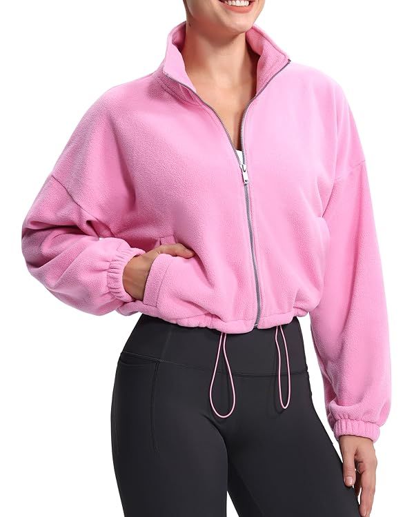 THE GYM PEOPLE Women's Fleece Cropped Jacket Full Zip Stand Collar Workout Short Sherpa Coats wit... | Amazon (US)