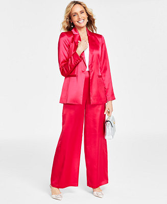 I.N.C. International Concepts Women's Satin Notch-Collar Blazer, Satin High-Rise Wide-Leg Pants &... | Macy's